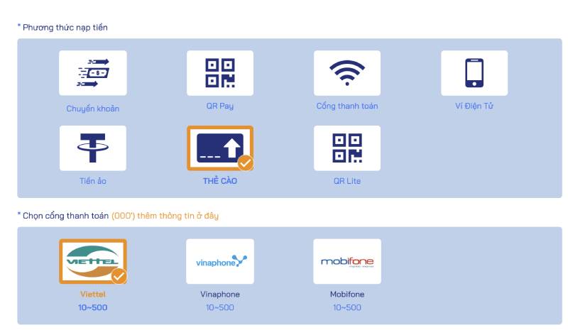 Nạp tiền bằng thẻ cào điện thoại