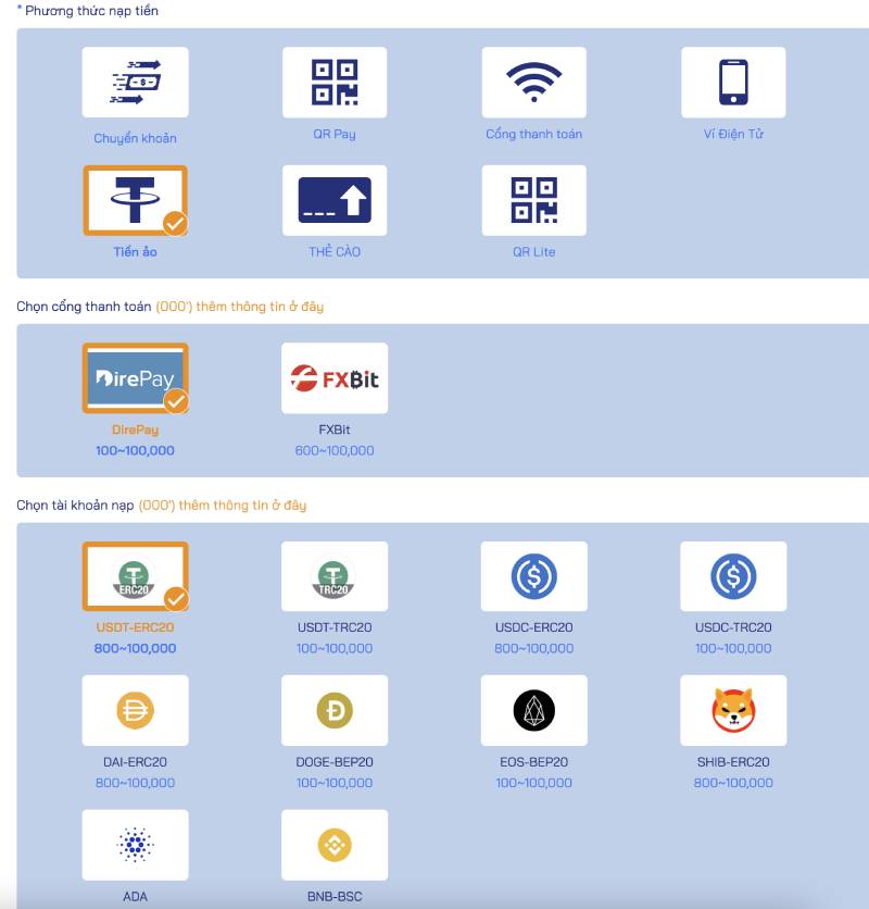 Nạp tiền bằng tiền ảo - Chơi Crypto cực chất