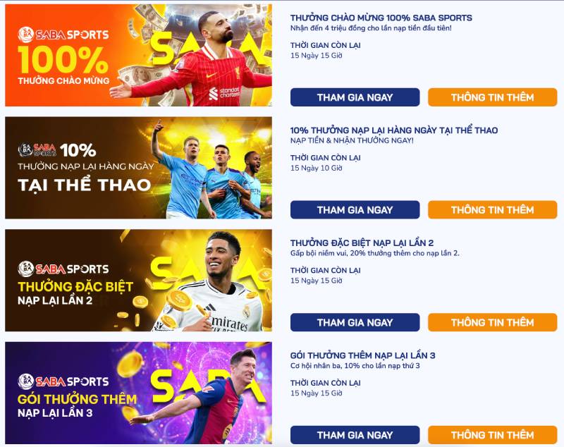 Ưu đãi thể thao - Nạp lần nào, thưởng lần đó